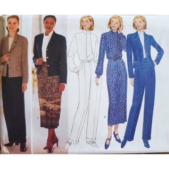 Vintage 90s Butterick Pattern 4635 Uncut Blouse Trouser Skirt Blazer Sz 12 14 16 - Picture 1 of 3